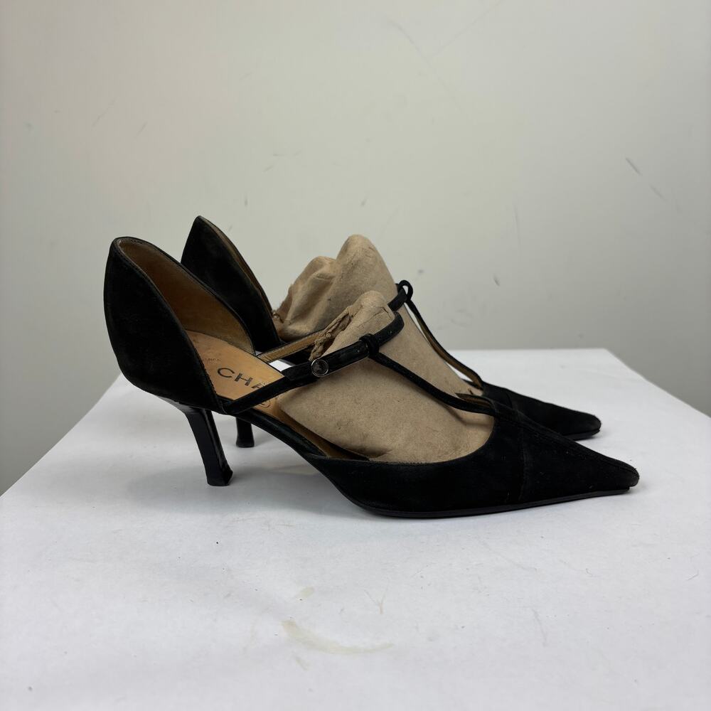Vintage Chanel Suede Strappy Pointed Toe Kitten Heels Women's 39 - Picture 3 of 14